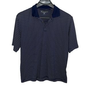 Pebble Beach Performance Size Large navy blue with white stripes polo golf shirt
